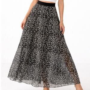 2/$15 Express Chiffon Leopard Animal Print Maxi Skirt Gray Black Size S